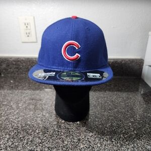 Chicago Cubs Hat Cap New Era Size 7 5/8 Fitted Blue On Field 59Fifty MLB